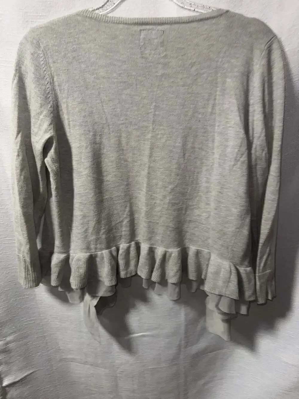 American Eagle Outfitters Gray Open Front Ruffled Hem Cardigan